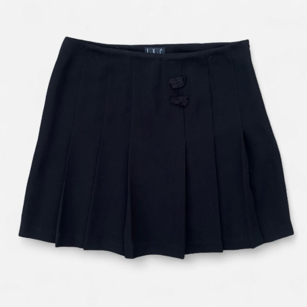 INC Vintage Y2K Pleated Black Mini Skirt with Bow Details